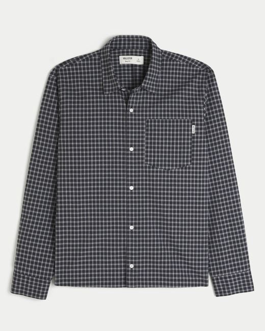 Hollister Blue Boxy Poplin Button Front Shirt for men
