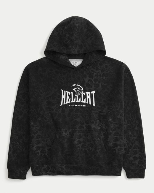 Hollister Black Boxy Leopard Print Dodge Hellcat Graphic Hoodie for men