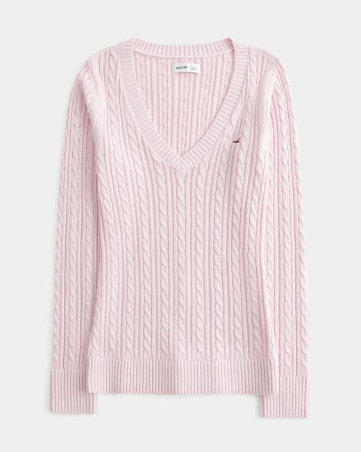 Hollister Pink Cable-knit Icon V-neck Sweater