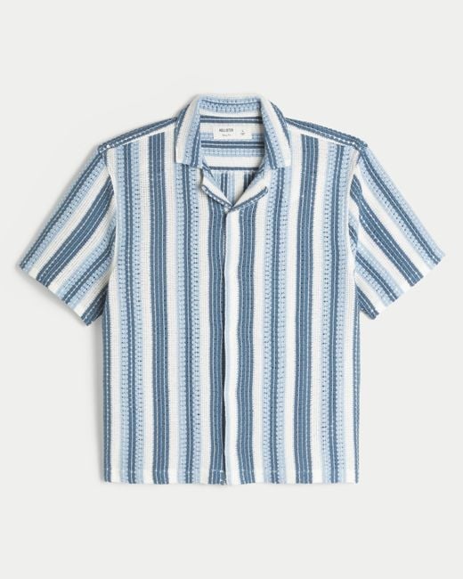 Hollister Blue Boxy Short-sleeve Crochet-style Shirt for men