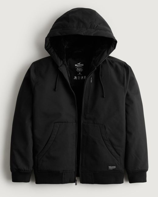 Hollister Black Winterized Hooded All-weather Bomber Jacket for men