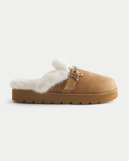 Hollister Natural Faux Fur-lined Platform Slipper Sandals