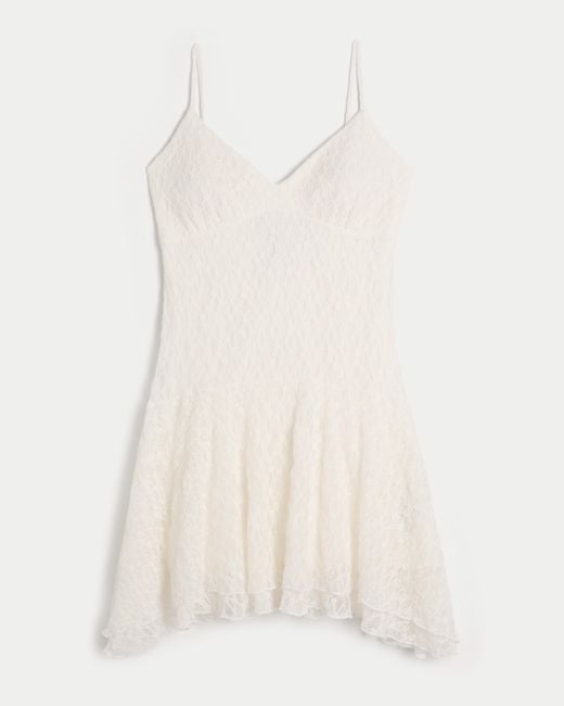 Hollister Natural Lace Asymmetrical Hem Mini Dress