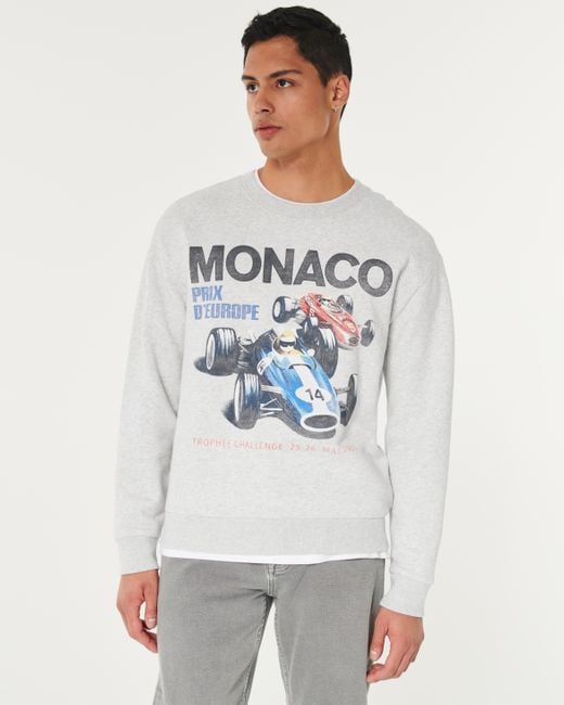 Hollister Lässiges Sweatshirt mit Rundhalsausschnitt und Monaco Racing-Grafik in White für Herren