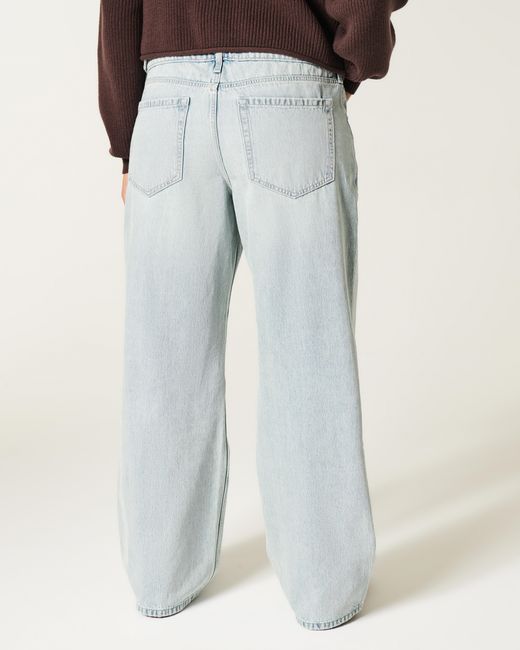 Hollister Blue Hollister Andi Adjustable Waist Low-rise Light Wash Baggy Jeans