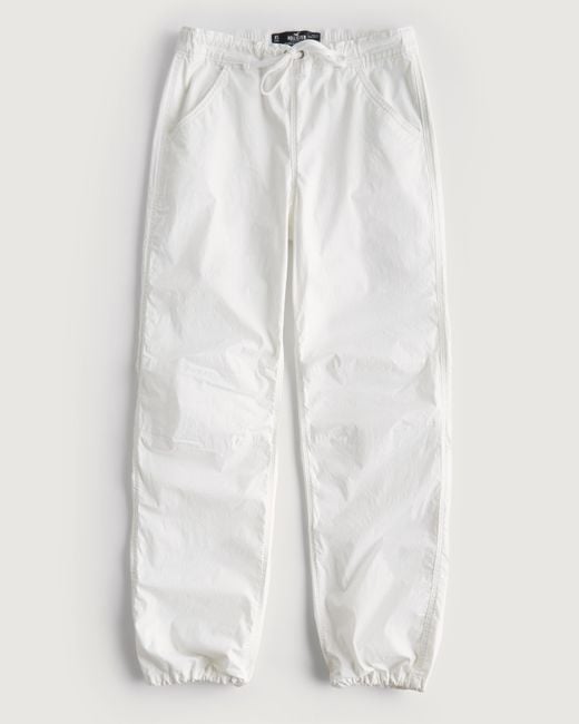 Hollister White Adjustable Rise Baggy Parachute Pants