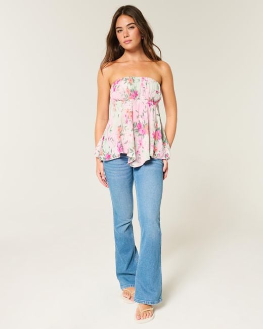 Hollister White Strapless Handkerchief Hem Top