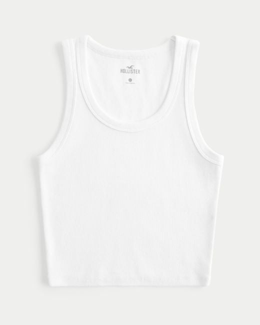 Hollister White Ribbed Scoop Tank