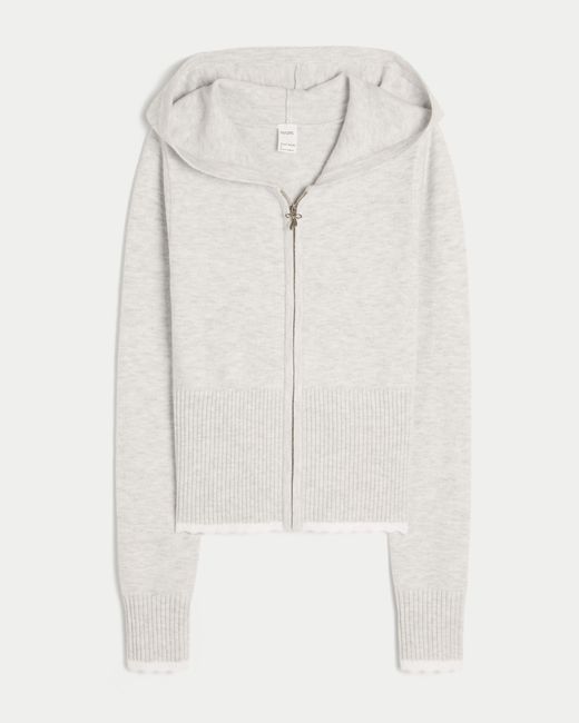 Hollister White Gilly Hicks Scalloped Hem Zip-up Hoodie Sweater