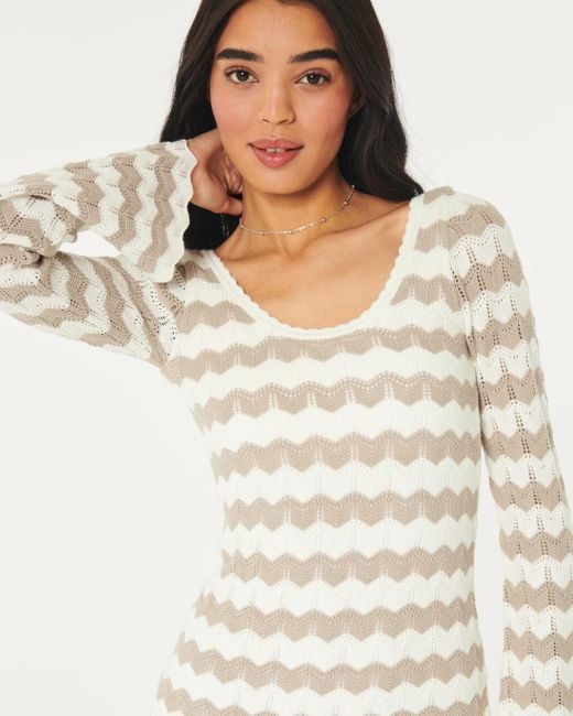 hollister long sleeve crochet dress Women's Long-Sleeve Crochet-Style Mini Dress | Women's Clearance