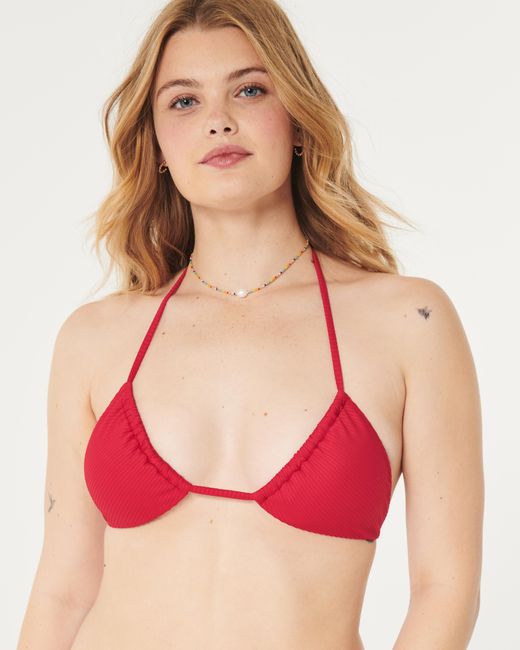 Hollister Red Ribbed Multi-way Triangle Bikini Top