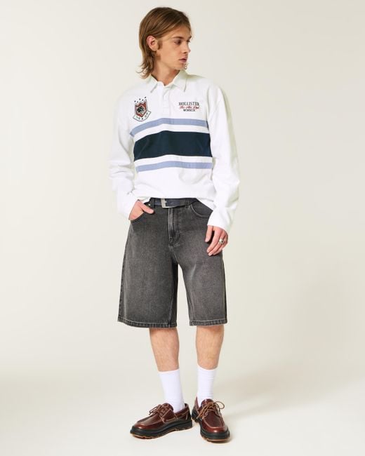 Hollister White Boxy Long-sleeve Logo Graphic Rugby Polo for men