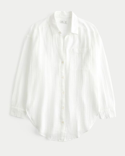 Hollister White Button-up Gauze Shirt Dress