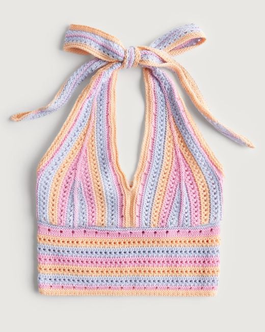 Hollister Pink Crochet Crop Halter Tank