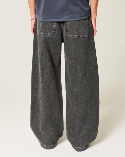Hollister Gray Washed Black Super Baggy Jeans for men