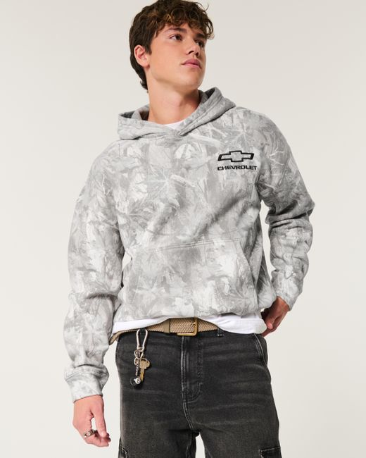 Hollister Gray Boxy Camo Chevrolet Graphic Hoodie for men