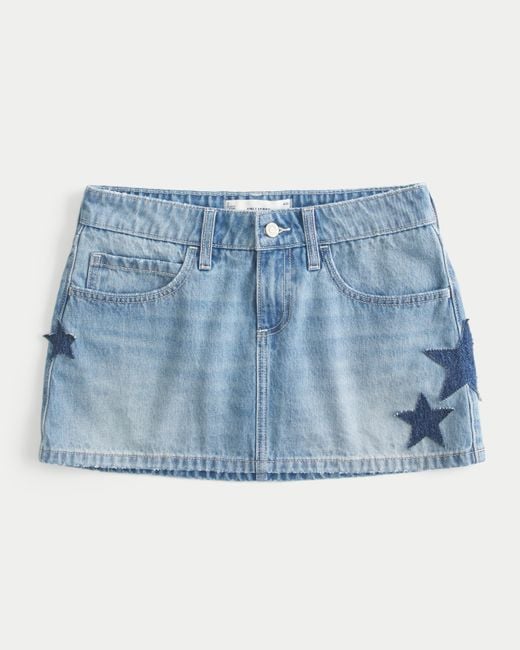 Hollister Blue Low-rise Medium Wash Star Applique Denim Mini Skort