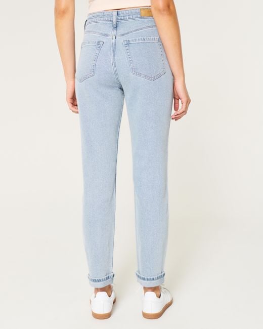 Hollister Blue Ultra High-rise Light Wash Mom Jeans