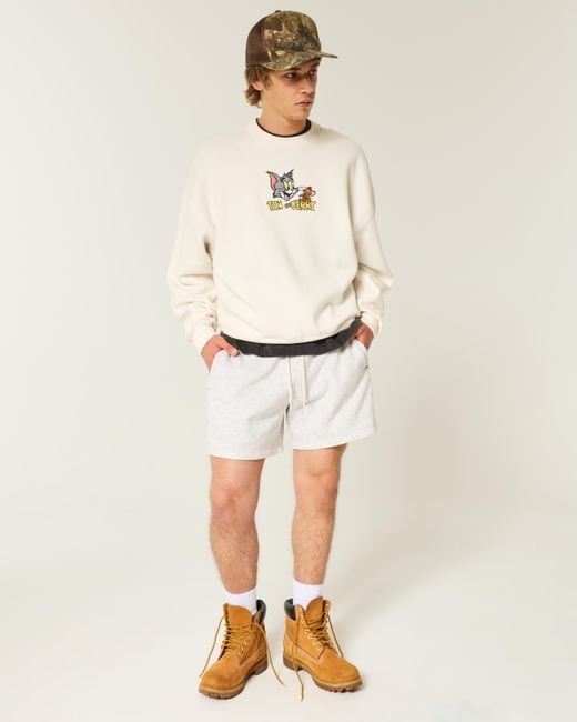 Hollister White Baggy Cinch Tom And Jerry Graphic Crew Sweatshirt for men