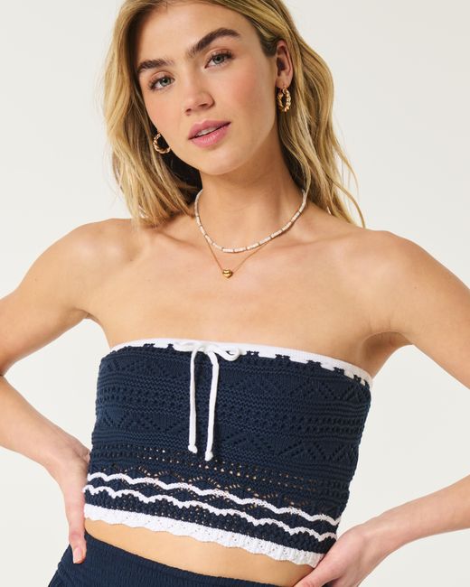 Hollister Blue Crochet-style Tube Top