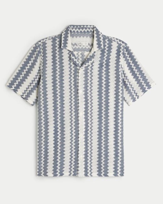 Hollister Blue Short-sleeve Pattern Lace Shirt for men