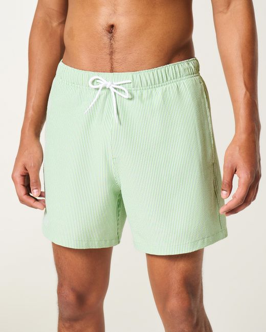 Hollister Green Mid-thigh Seersucker Swim Trunks for men