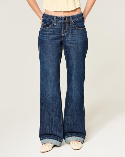 Hollister Blue Low-rise Dark Wash Baggy Jeans