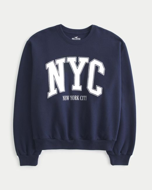 Hollister Blue Lässiges Sweatshirt mit Rundhalsausschnitt und NYC New York City-Grafik