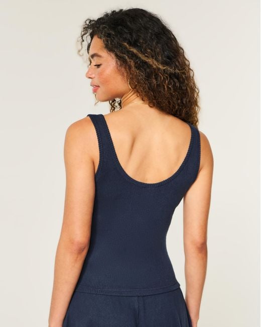 Hollister Blue Always Cozy Rib Henley Tank