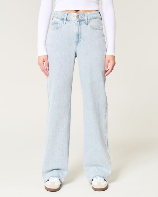 Hollister Blue High Rise Baggy-Jeans in heller Waschung