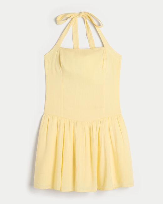 Hollister Drop Waist Halter Mini Dress in Yellow | Lyst UK