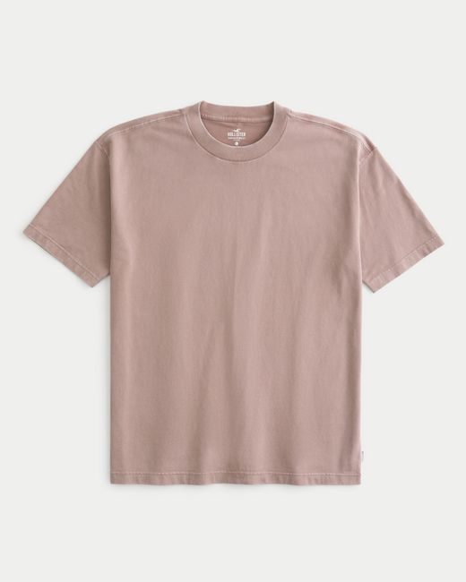 Hollister Pink Heavyweight Boxy Cotton Crew T-shirt for men