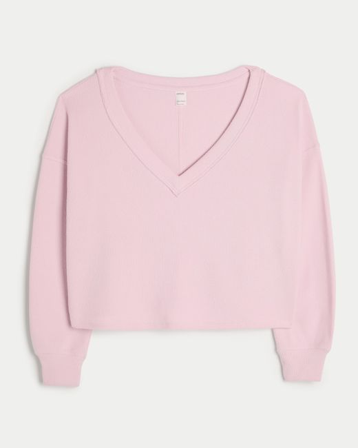 Hollister Pink Gilly Hicks Schulterfreies Oberteil mit Waffelmuster und V-Ausschnitt