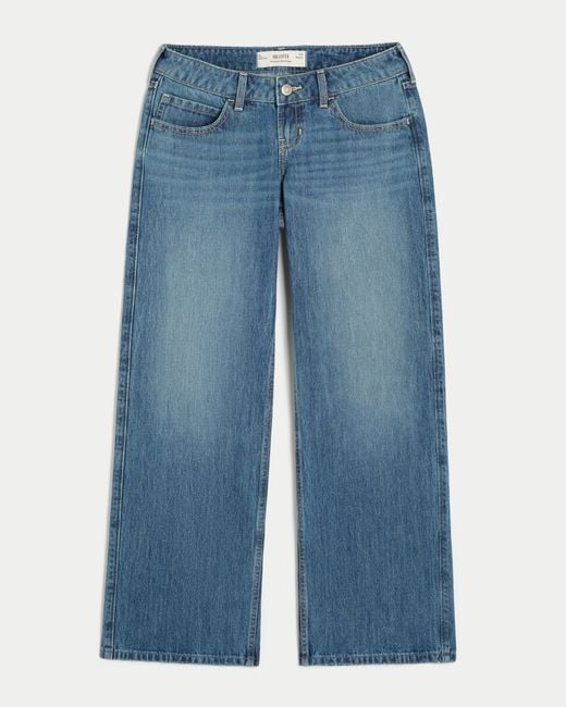 Hollister Blue Ultra Low-rise Medium Wash Baggy Jeans