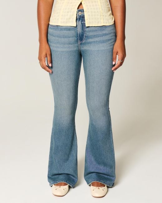 Hollister Blue Curvy High-rise Medium Wash Flare Jeans