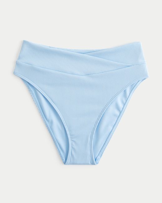 Hollister Blue Ribbed High Crossover Waist Bikini Bottom
