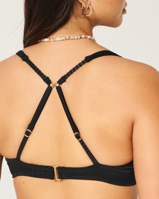 Hollister Black Curvy High Apex Ribbed Underwire Bikini Top