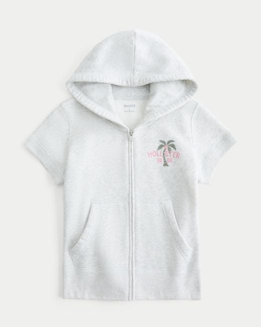 Hollister White Hollister Feel Good Short-sleeve Logo Graphic Hoodie