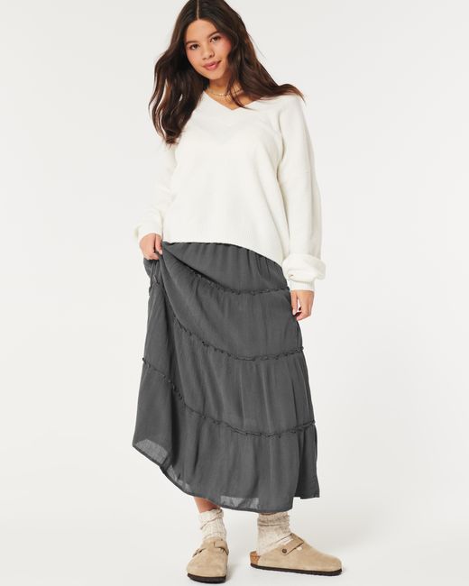 Hollister Gray Crinkle Maxi Skirt