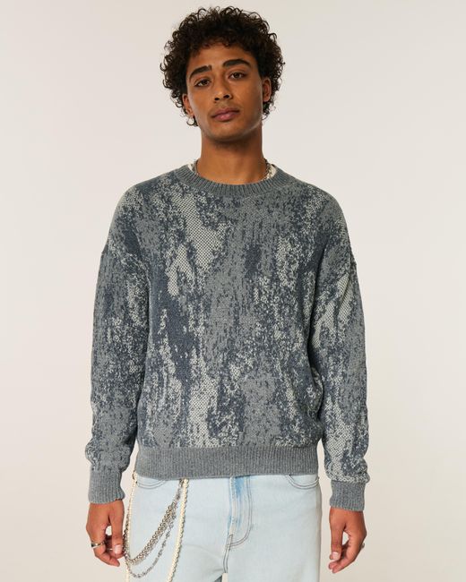 Hollister Gray Boxy Pattern Crew Sweater for men