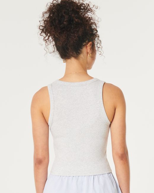 Hollister White Ribbed Scoop Tank