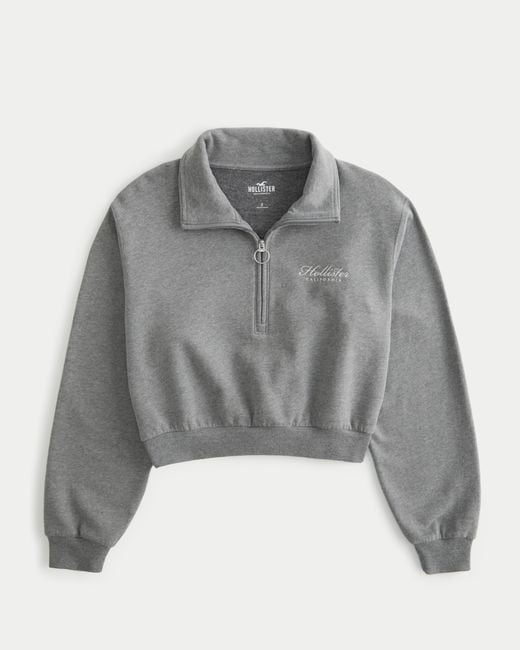 Hollister Gray Lässiges Sweatshirt mit halbem Reißverschluss und Logo