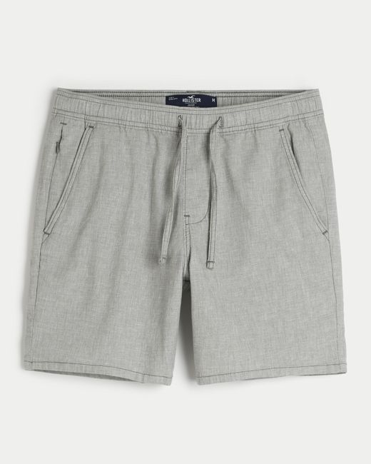 Hollister Gray Linen Blend Pull-on Shorts 7" for men