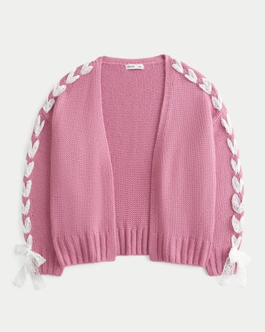 Hollister Pink Easy No-close Lace Sleeve Cardigan