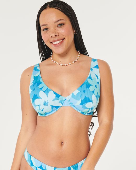 Hollister Blue Curvy High Apex Ribbed Underwire Bikini Top