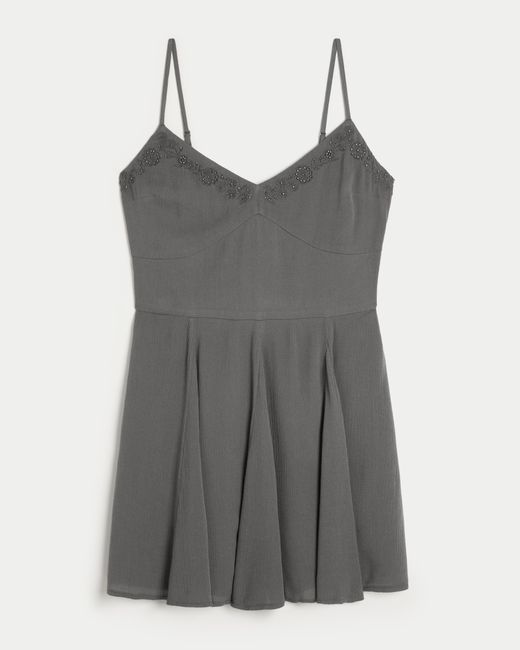 Hollister Gray Embroidered Mini Dress