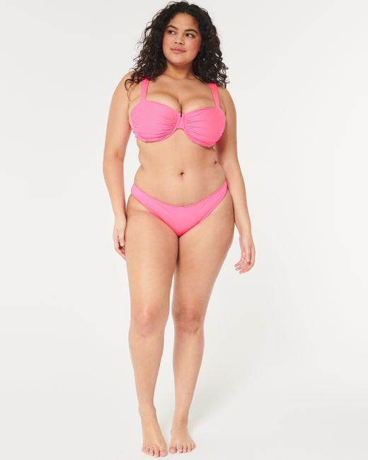 Hollister Pink Ribbed Ruched Balconette Bikini Top