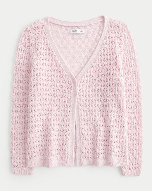 Hollister Pink Three-quarter Sleeve Crochet-style Cardigan
