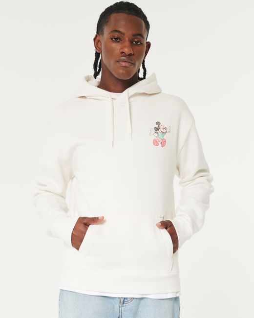 Hollister White Relaxed Mickey Mouse And Friends Graphic Hoodie for men