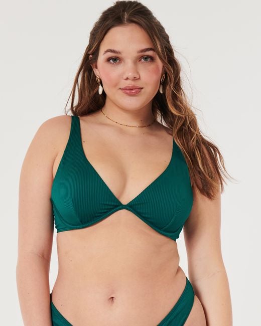 Hollister Green Geripptes High-Apex-Bikinioberteil mit Bügeln